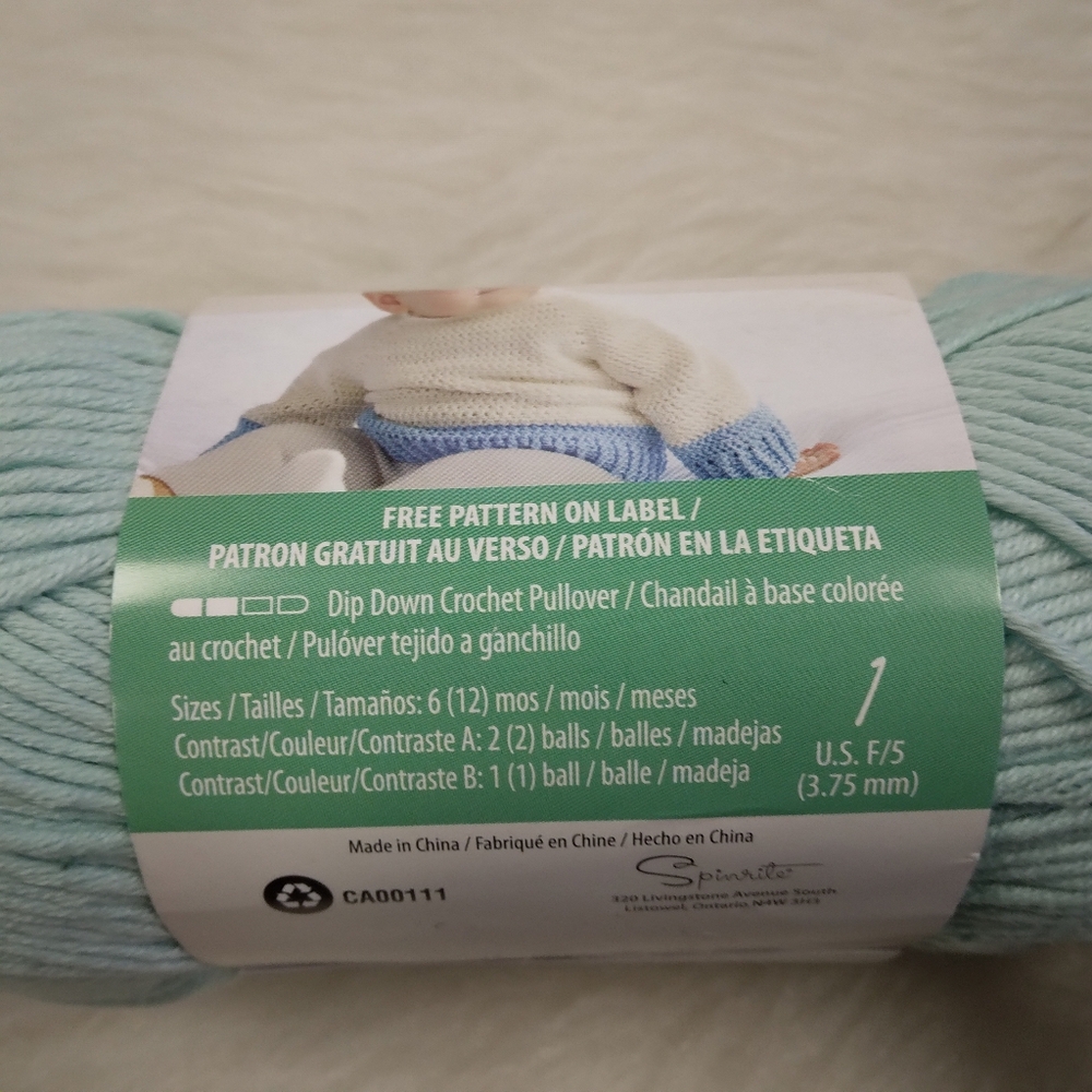 YARN Bernat Softee Baby Cotton, 4.2 Ounces, Aqua Mist - Picture 4 of 6